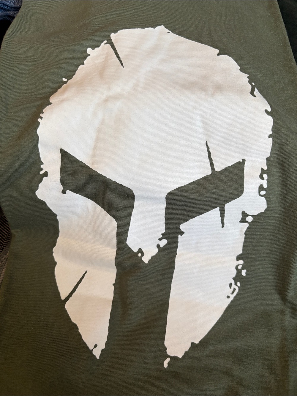 Spartan Helmet Graphic Tee in Olive Green and White